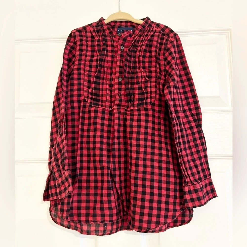 Girls RALPH LAUREN Red Plaid Cotton Top